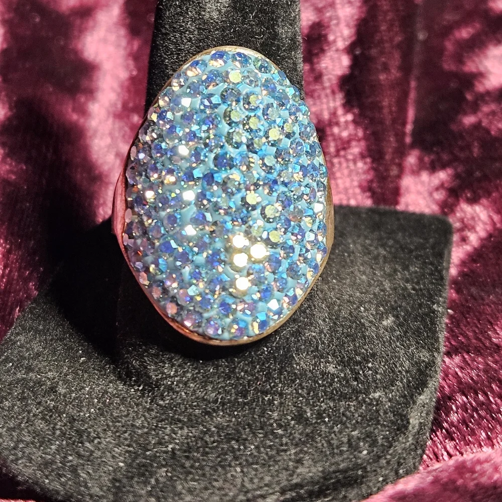 Vintage blue pave rhinestone statement ring 💍 - Picture 2 of 5